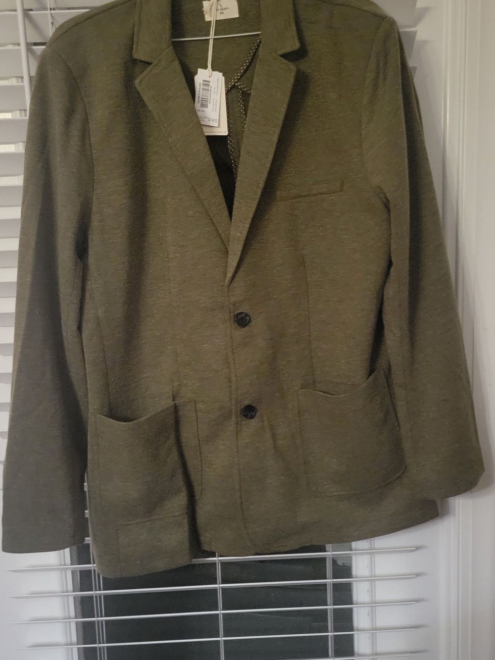 Men's Olive Green Two-Button Blazer with Patch Pockets